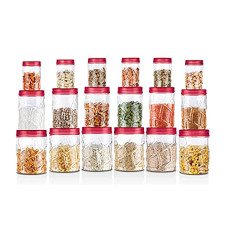 Deals, Discounts & Offers on  - MILTON Vitro Plastic Pet Storage Jar and Container, Set of 18 (6 pcs x 230 ml Each, 6 pcs x 600 ml Each, 6 pcs x 1.18 ltrs Each), Red Wine | Food Grade | Air Tight | BPA Free