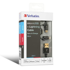 Deals and Offers on - Verbatim 30 cm Metallic 2-in-1 cable Black (microUSB and Lightning 8pin connectors) 11.8 Inch Deals, Discounts & Offers on - Verbatim 30 cm Metallic 2-in-1 cable Black (microUSB and Lightning 8pin connectors) 11.8 Inch