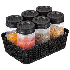 Deals, Discounts & Offers on  - Amazon Brand - Solimo Twister Airtight Plastic Jar, Set of 6 (Geometric Pattern) with Woven Basket Holder (Black)