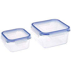 Deals, Discounts & Offers on  - Amazon Brand - Solimo Square Glass Storage Container Set, Set of 2, Transparent -450ml & 900ml