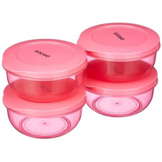 Deals and Offers on - Amazon Brand - Solimo Nestable Round Container 400 ml set of 4, Pink Deals, Discounts & Offers on - Amazon Brand - Solimo Nestable Round Container 400 ml set of 4, Pink