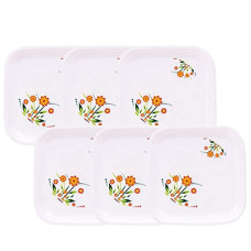 Deals and Offers on - Wonder Microwave Safe Unbreakable Printed Square Full Plates, Set of 6 Pcs, White with Floral Print, Deals, Discounts & Offers on - Wonder Microwave Safe Unbreakable Printed Square Full Plates, Set of 6 Pcs, White with Floral Print,