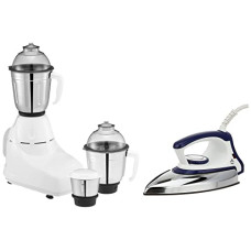 Deals, Discounts & Offers on  - Bajaj GX-8 750W Mixer Grinder with Nutri Pro Feature, 3 Jars, White & Majesty DX-11 1000W Dry Iron with Advance Soleplate and Anti-bacterial German Coating Technology, White and Blue