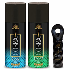 Deals, Discounts & Offers on Beauty Care - ST.JOHN COBRA Deodorant For Men, Deodorant For Women, Perfume For Men, Perfume For Women, Long Lasting Protection, COBRA - Sports & Cool Limited Edition & Perfume (150ml Each + 15ml - Pack of 3)