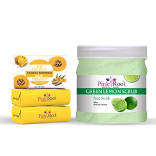 Deals and Offers on - Pink Root Sandal Turmeric Soap 100gm (Pack Of 3) with Green Lemon Scrub 500ml Deals, Discounts & Offers on - Pink Root Sandal Turmeric Soap 100gm (Pack Of 3) with Green Lemon Scrub 500ml