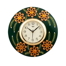 Deals and Offers on - eCraftIndia Decorative Fine Crafted Papier-Mache and Wooden Wall Clock (30 cm x 2.5 cm x 30 cm, Golden and Green) Deals, Discounts & Offers on - eCraftIndia Decorative Fine Crafted Papier-Mache and Wooden Wall Clock (30 cm x 2.5 cm x 30 cm, Golden and Green)