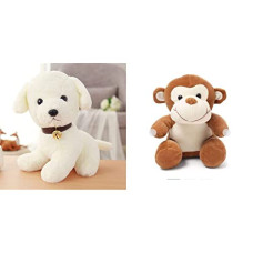 Deals and Offers on - Babique Dog Plush Soft Toy, White+Monkey Plush Soft Toy-(Set of 2Toys) Deals, Discounts & Offers on - Babique Dog Plush Soft Toy, White+Monkey Plush Soft Toy-(Set of 2Toys)