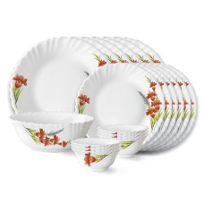 Deals and Offers on - Larah by Borosil Fluted Red Iris Dinner Set 19 Pieces, Opal Glass Dinner Plates & Bowls Crockery Set Deals, Discounts & Offers on - Larah by Borosil Fluted Red Iris Dinner Set 19 Pieces, Opal Glass Dinner Plates & Bowls Crockery Set