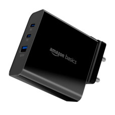 Deals, Discounts & Offers on Mobile Accessories - Amazon Basics 65W Triple Port GaN Charger | PD 3.0, QC3.0, QC4.0/PPS Fast Charging Ports | Compact Adapter with Foldable Pins | Compatible with All Flagship Apple/Android Phones and laptops (Black)