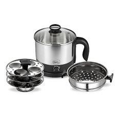 Deals, Discounts & Offers on Cookware - Pigeon by Stovekraft 1.5 Liters Multipurpose Kessel 3 in 1 Value Pack, Multi Cooker, Idli Stand with 3 Plates, Steamer With Stainless Steel Stand (Black & silver)