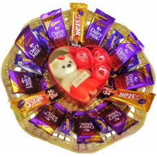 Deals and Offers on Food and Health - Cadbury Premium Chocolate Gift Hamper For Your Love Combo(Cadbury Dairy Milk Chocolates - 9, Cadbury Dairy Milk Shots - 6, Cadbury 5 Star Chocolate -3, Heart-Shaped Teddy & Flowers Box -1, Silver basket-1) Deals, Discounts & Offers on Food and Health - Cadbury Premium Chocolate Gift Hamper For Your Love Combo(Cadbury Dairy Milk Chocolates - 9, Cadbury Dairy Milk Shots - 6, Cadbury 5 Star Chocolate -3, Heart-Shaped Teddy & Flowers Box -1, Silver basket-1)
