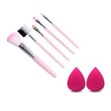 Deals and Offers on Beauty Care - Women's & Girl's 5 Pcs/Pack Foundation, Eyeshadow Makeup Brush Set, Pink Silver (Set Of 5) + 2Puff Deals, Discounts & Offers on Beauty Care - Women's & Girl's 5 Pcs/Pack Foundation, Eyeshadow Makeup Brush Set, Pink Silver (Set Of 5) + 2Puff