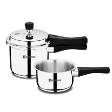 Deals, Discounts & Offers on Cookware - Bergner Sorrento Stainless Steel Pressure Cooker Combo with Outer Lid, 2 Litres & 3 Litres, Triply Base, Heavy Bottom, Induction Base, Gas Ready, Silver