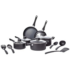 Deals, Discounts & Offers on Cookware - amazon basics Aluminium Non-Stick Black Cookware Set - 15 Piece