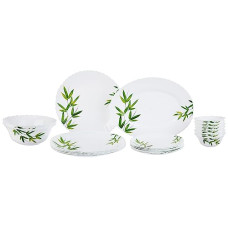 Deals, Discounts & Offers on  - Larah by Borosil Fluted Bamboo Leaves Dinner Set 21 Pieces, Opal Glass Dinner Plates & Bowls Crockery Set