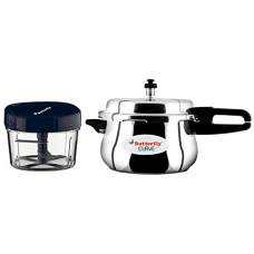 Deals and Offers on Cookware - Butterfly Curve Stainless Steel Outer Lid Pressure Cooker, 5.5 Litre & Butterfly Premium Plastic Vegetable Chopper 600 ml Blue Deals, Discounts & Offers on Cookware - Butterfly Curve Stainless Steel Outer Lid Pressure Cooker, 5.5 Litre & Butterfly Premium Plastic Vegetable Chopper 600 ml Blue