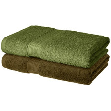 Deals and Offers on - Amazon Brand - Solimo 100% Cotton 2 Piece Bath Towel Set, 500 GSM (Sepia Brown and Olive Green) Deals, Discounts & Offers on - Amazon Brand - Solimo 100% Cotton 2 Piece Bath Towel Set, 500 GSM (Sepia Brown and Olive Green)