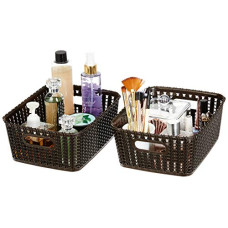 Deals and Offers on - Amazon Brand - Solimo Storage Basket, Set of 2, Medium, Brown, Plastic Deals, Discounts & Offers on - Amazon Brand - Solimo Storage Basket, Set of 2, Medium, Brown, Plastic