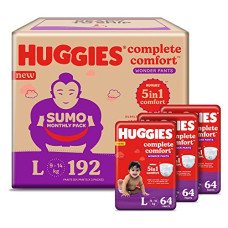 Deals, Discounts & Offers on Baby Care - [For SBI Credit Card] Huggies Complete Comfort Wonder Pants Large (L) Size Baby Diaper Pants Sumo Pack, 192 count, with 5 in 1 Comfort