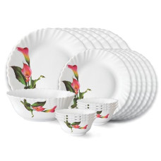 Deals, Discounts & Offers on  - Larah by Borosil Fluted Stargazer Dinner Set 19 Pieces, Opal Glass Dinner Plates & Bowls Crockery Set
