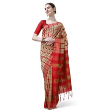 Deals, Discounts & Offers on Women - EthnicJunction Women's Checked Cotton Blend Saree with Blouse Piece (EJ7075-18-Dabang-Red Beige)