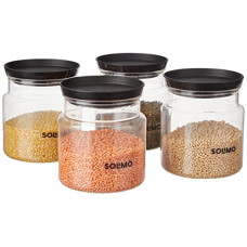 Deals and Offers on - Amazon Brand - Solimo Airtight Plastic Storage Jar Set, 4 Containers (1000ml), BPA Free, Black Deals, Discounts & Offers on - Amazon Brand - Solimo Airtight Plastic Storage Jar Set, 4 Containers (1000ml), BPA Free, Black