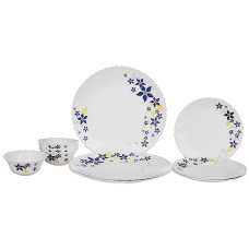 Deals, Discounts & Offers on  - Larah by Borosil Fluted Viva Dinner Set 12 Pieces, Opal Glass Dinner Plates & Bowls Crockery Set