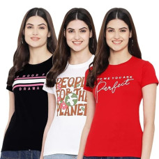 Deals, Discounts & Offers on Women - [Sizes S, M, 2XL] Preneum Round Neck Printed Cotton Tshirt