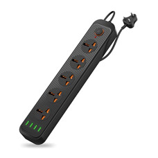 Deals, Discounts & Offers on  - Portronics Power Plate 6 with 4 USB Port + 5 Power Sockets Extension Board, 2500W Power Converter, Cord Length 3Mtr (Black)