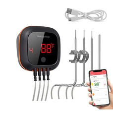 Deals, Discounts & Offers on Outdoor Living  - Inkbird IBT-4XS Bluetooth Wireless Digital Cooking BBQ Oven Smoker Candy Grilling Thermometer Timer with Two/Four Probes, 1000mAh Li-Battery and USB Charging Cable (Four Probes)