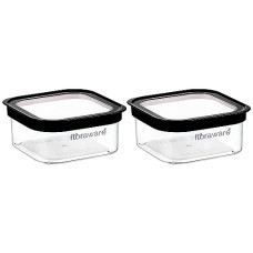 Deals, Discounts & Offers on  - Floraware Food Safe Plastic Multiuse Square Fit-Lock Airtight Storage Jar, Grocery Container, 450 ml, set 2 BPA free, Black