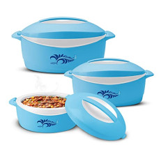 Deals and Offers on - MILTON Delight Jr. Inner Stainless Steel Casserole Gift Set of 3 (520 ml, 820 ml, 1.3 litres), Blue | PU Insulated | BPA Free | Food Grade | Hot & Cold Deals, Discounts & Offers on - MILTON Delight Jr. Inner Stainless Steel Casserole Gift Set of 3 (520 ml, 820 ml, 1.3 litres), Blue | PU Insulated | BPA Free | Food Grade | Hot & Cold