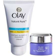 Deals, Discounts & Offers on  - OLAY Natural Aura powered with Vitamin B3, Pro B5, E with UV Protection (40 gm) & Regenerist Retinol 24 Moisturiser (8 gm)(2 Items in the set)