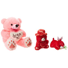 Deals, Discounts & Offers on  - nkl Soft Teddy Bear with Heart Pink 2 feet (60 cm) +1 Feet Cap Teddy 30 red + Rabbit with Carrot White (25 cm)