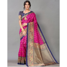 Deals, Discounts & Offers on  - SamahWoven Kanjivaram Cotton Silk, Silk Blend Saree(Pink, Beige)