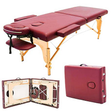 Deals, Discounts & Offers on  - Oriley Foldable Massage Table Memory foam More Thicker & Wider Portable Spa Salon Bed Comes with Carrying Case (Wooden Leg- Bergandy)