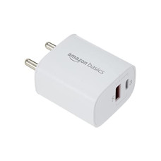 Deals, Discounts & Offers on Mobile Accessories - Amazon Basics 33W + 30W Dual Port Wall Charger Adapter | Type C and A Fast Charging Adapter, White|