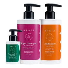 Deals, Discounts & Offers on Beauty Care - Arata Intensive Hair Fall Control Kit With 5 in 1 Anti-Hairfall Super Shampoo (300 ML), Conditioner (300 ML) & Hempocado Hair Oil (100 ML) | No Parabens & SLS | hair care kit