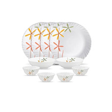 Deals, Discounts & Offers on  - La Opala, Novo Collection, Opal Glass Dinner Set 10 pcs, Autumn Flower, White