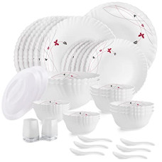 Deals, Discounts & Offers on  - Cello Opalware Dazzle Lush Fiesta Dinner Set, 37Pcs, White | Light-Weight, Daily Use Crockery Set