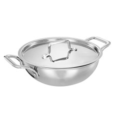 Deals, Discounts & Offers on Cookware - Inalsa Cookware Platinum Triply Kadhai with Lid-24cm, 3.2L| Induction Friendly, (Silver), Small (Kadhai 24 cm)