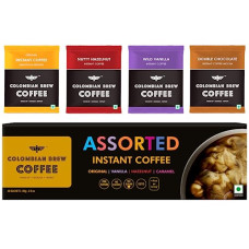 Deals, Discounts & Offers on  - Colombian Brew Assorted Instant Coffee Powder Box (Strong,Vanilla,Hazelnut,Caramel) (Gift Pack Box Diwali, Rakhi) 80gm