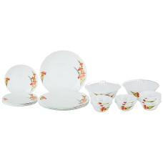 Deals, Discounts & Offers on  - Larah by Borosil Red Iris Fluted Series Opalware Dinner Set | 28 Pieces for Family of 6 | Microwave & Dishwasher Safe | Bone-Ash Free | Crockery Set