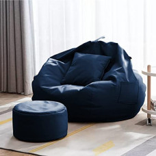 Deals, Discounts & Offers on Furniture - Kushuvi 4XL Bean Bag with Footrest with Cushion Ready to Use with Beans (Faux Leather) (Navy Blue - XXXXL)