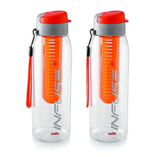 Deals and Offers on - Cello Infuse Plastic(PET) Water Bottle with Infuser, 800ml, Set of 2, Orange Deals, Discounts & Offers on - Cello Infuse Plastic(PET) Water Bottle with Infuser, 800ml, Set of 2, Orange