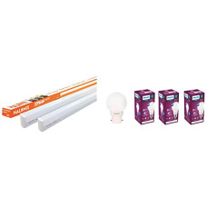Deals, Discounts & Offers on  - Halonix 20W Led batten tubelight (Pack of 2, cool day white)&PHILIPS 0.5 Watts B22 LED White Bulb (Deco Mini)&Philips Ace Saver Base E27 9-Watt LED Bulb (Pack of 3, Crystal White)