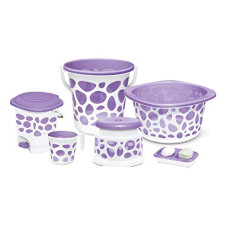 Deals, Discounts & Offers on  - Milton Duplex Spa 6 Pieces Round Printed Bathroom Set, Purple | Bucket | Deep Tub | Mug | Clean Up Bin | Stool | Soap Dish | Plastic