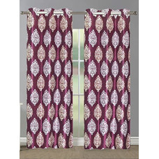 Deals and Offers on - HOMETALES Printed Semi-Transparent Eyelet Curtain 7ft (Pack of 2) - Wine Deals, Discounts & Offers on - HOMETALES Printed Semi-Transparent Eyelet Curtain 7ft (Pack of 2) - Wine