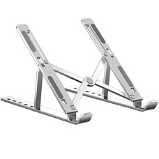 Deals, Discounts & Offers on Laptop Accessories - PunnkFunnk Laptop Stand, Adjustable Laptop Stand, Aluminum Foldable Portable Laptop Stand Compatible with MacBook Air Pro, HP, Lenovo, Dell, More 10-15.6 Laptops and Tablets (Silver), Standard