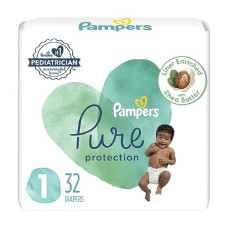 Deals, Discounts & Offers on Health & Personal Care - Pampers Pure Protection Baby Diapers, Newborn, Extra Small Size Taped Diapers (NB, XS), 32 Count [Hypo allergenic and unscented protection, 0% chlorine, paraben, latex]